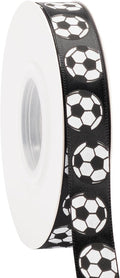 Soccer Ribbon,5/8-Inch x 25-Yard,White/Black,Use for Team Hair Bows,Wreath,Sport Lanyards,Gift Wrapping,Party Decoration,All Crafting and Sewing (Black, 25-Yard)