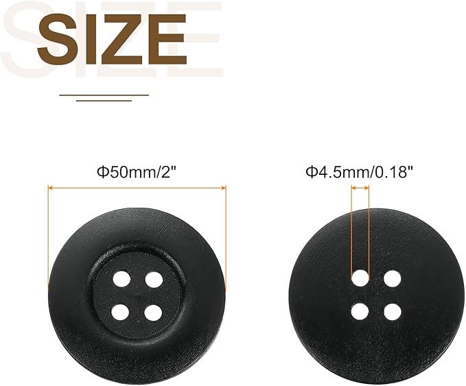 uxcell 30Pcs Large Wooden Buttons, 50mm(2") 4 Hole Round Wood Sewing Button Craft for Sewing DIY Craft Clothing, Black