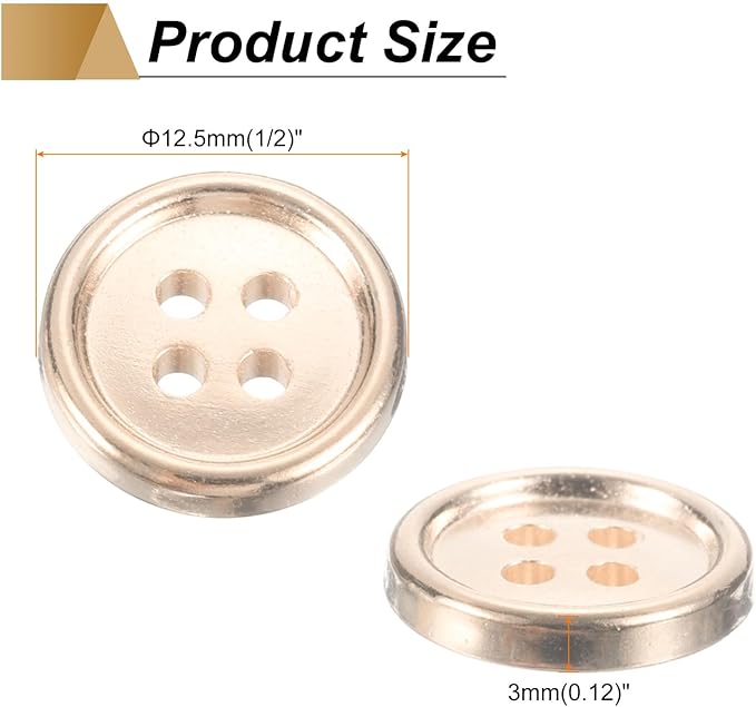 HARFINGTON 100pcs 20L Plastic Sewing Buttons 12.5mm 1/2" 4-Hole Round Replacement Craft Button for Coats Sewing Clothing and DIY, Rose Gold