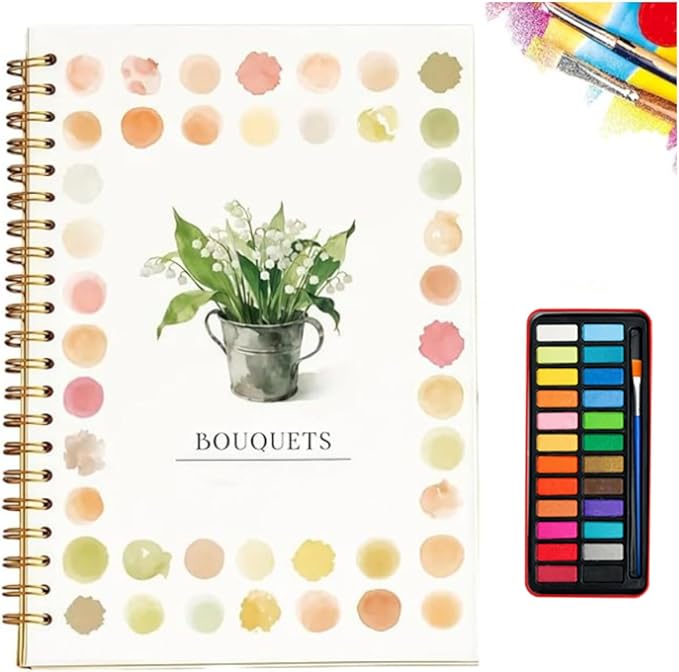Water Color Workbook, Beginner-Friendly Watercolor Workbook, Watercolor Books, Nature Scenes Paint Set Art Crafts, with 12/24 Colors Paint Set with Paint Brush (D,24 Colors)