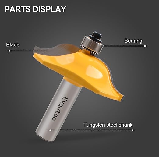 Exqutoo 3PCS 1/2" Shank Router Bit Set, Raised Panel Cabinet Door Making Router Bits, Cemented Carbide Router Bits, Woodworking Tools Router Door & Window Bits (Tenon Joint Cutter Diameter: 1-3/4")