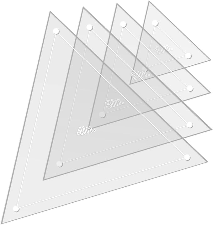 Quilting Acrylic Template Set | Precision Tools for Quilting Enthusiasts | Triangle Design | Includes Sizes 4", 3", 2", 1" | 1/8 Clear Acrylic | 1/4" Seam Allowance for Accuracy