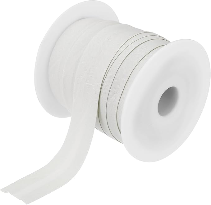 MECCANIXITY 1 Inch Single Fold Bias Tape Cotton Continuous Bulk Bias Tape for Sewing,Seaming Quilting Hemming Binding Crafts (Light White 25 Yards)