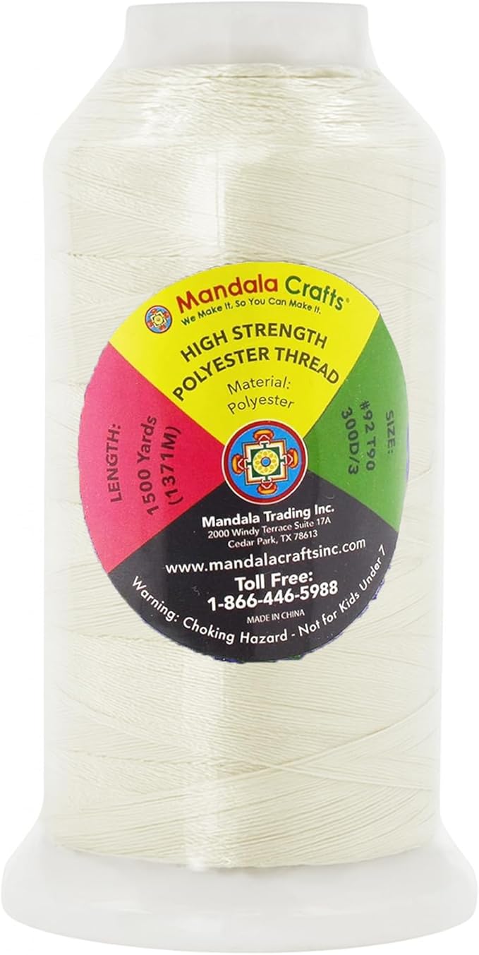 Mandala Crafts Off White Heavy Duty Thread - 1500 Yds Tex 90 Bonded Polyester Threads for Sewing Drapery, Jeans, Leather, Hair, Outdoor Marine Upholstery