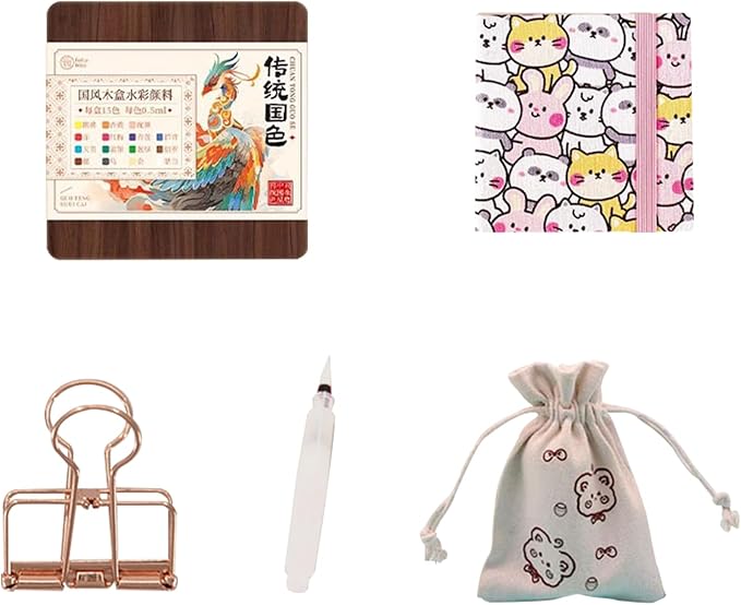 15 Gauge Acrylic Mini Palette, Mini Watercolor Palette Set, Pocket Artist Watercolor Travel Set, Portable Watercolor Palette Box Set with Brushes, Clips, Sketchbook, Paints, Storage Bag (B)