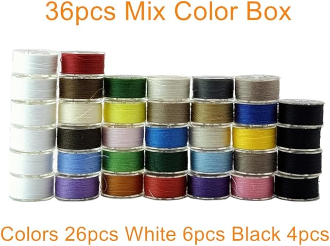 36pcs Colors 60S/2(90WT) Prewound Bobbin Thread, Plastic Size A SA156 Embroidery Bobbins, Cottonized Soft Feel Sewing Machine Bobbin for Brother Singer Janome Babylock Quilting Embroidery