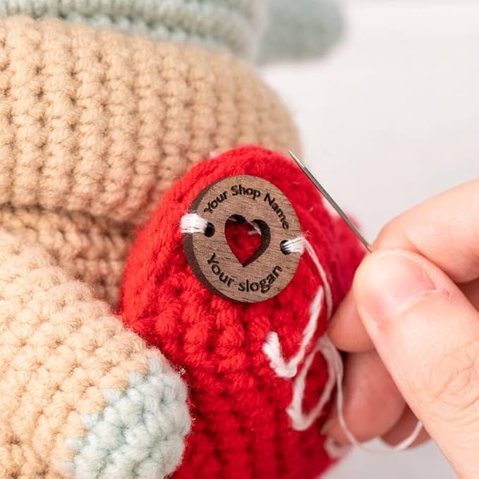 callie Personalized Heart Wooden Name Buttons & Tags for Crafts - Custom Text, Handmade with Love Crochet Items, Gifts for Crafting Knitting Crocheting Sewing Lovers(25mm)