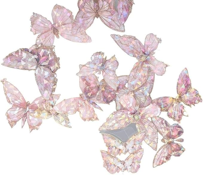 20Pcs/Bag Butterfly Stickers Set, Holographic Ice Crystals Resin Waterproof Stickers for Album Scrapbooking