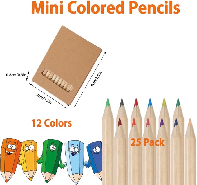 25 Packs/300pcs Mini Drawing Colored Pencils, 3.5 Inch Portable Painting Pencil for Kid 12 Different Color Pencils in Bulk, Painting Classroom School Birthday Wedding Christmas Party Favors