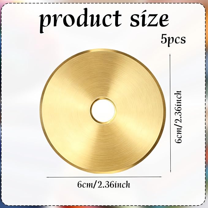 5pcs Titanium Coated Rotary Cutter Blades, Universal Replacement Circular Fabric Cutting Blades Knife Refill for/Martelli/Dremel/Truecut/DAFA for Quilting Sewing Scrapbooking Tool Supplies(60mm)