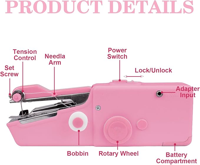 Mini Sewing Machine for Beginners - Handheld & Electric, Easy One-Step Stitching for Quick Clothes Mending, DIY Projects, and Travel Emergencies