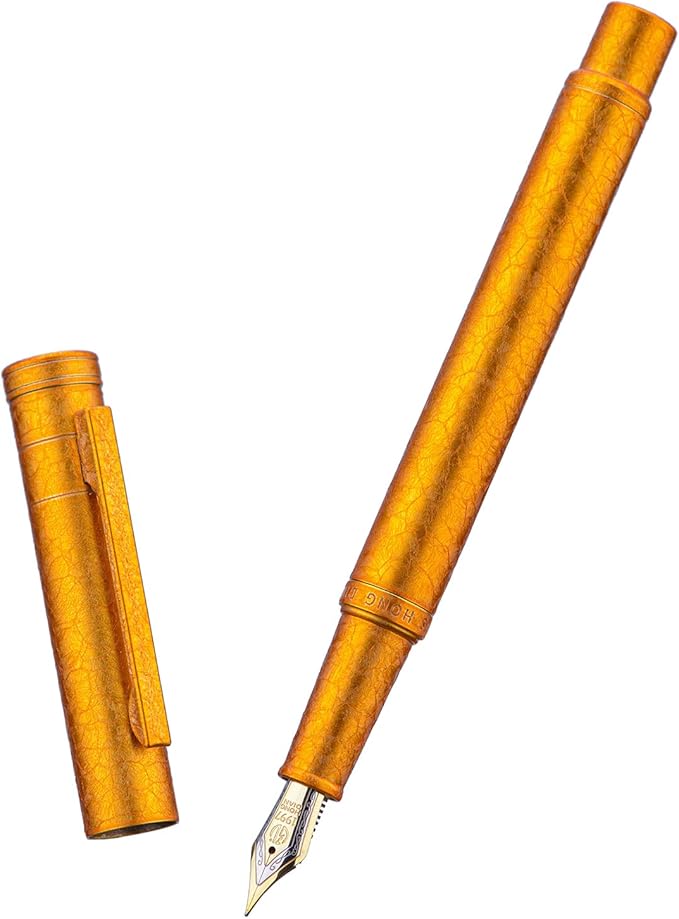 Hongdian 1851 Forest Fountain Pen Golden Ice Flowers, Fine Nib Classic Design with Converter and Metal Pen Case