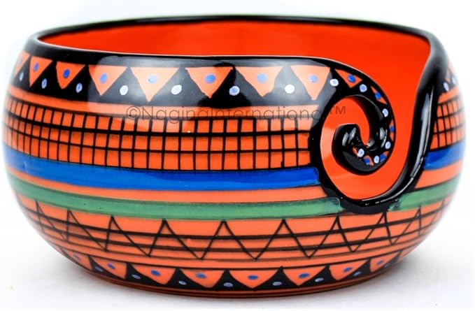 Nagina International Ceramic Attractively Hand Painted Gorgeous Stoneware Yarn Ball Storage Bowl With Innovative Dispensing Curl | Knitting & Crochet Accessions (Small, Traditional Red)