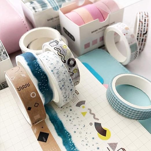 YUBX 5 Rolls Washi Tape Set Creative Basic Skinny Decorative Tapes for Arts, DIY Crafts, Journals, Planners, Scrapbooking, Wrapping (Ink Blue)