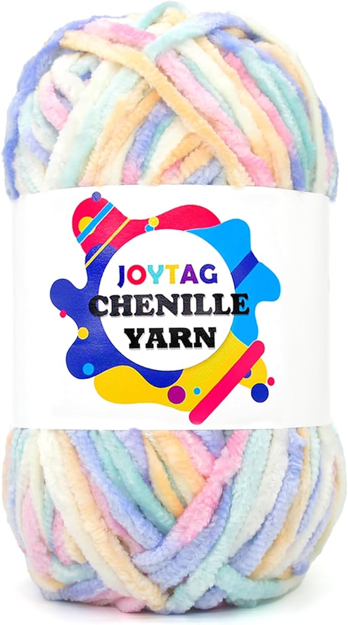 Velvet Chenille Yarn for Crocheting Rainbow Velvet Fluffy Plush Thick Bulky Chunky Chenille Velvet Soft Baby Blanket Yarn for Crocheting Hand Knitting 100g-Macaron