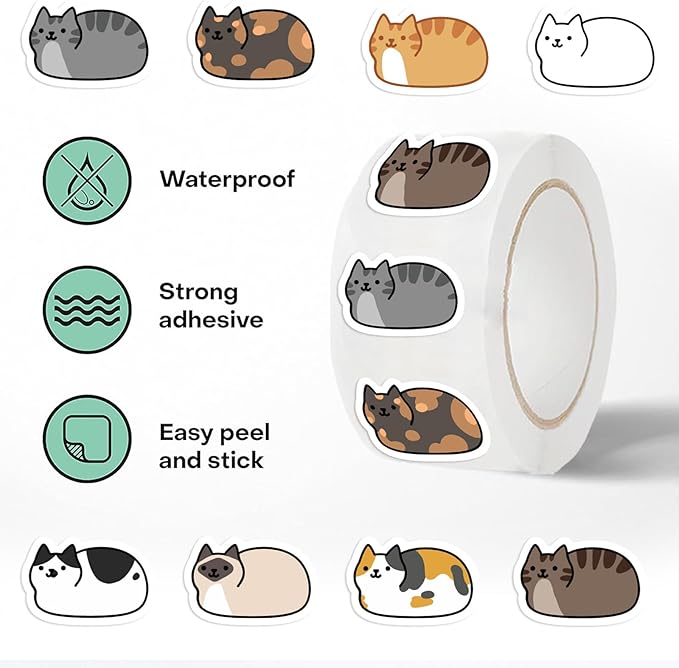 1000 Pcs Cute Animal Stickers Cartoon Sleepy Animals and Kawaii Kitten Stickers Rolls 20 Style Vinyl Waterproof Decorative Decals for Gift Wrapping Scrapbook Laptop Decorations