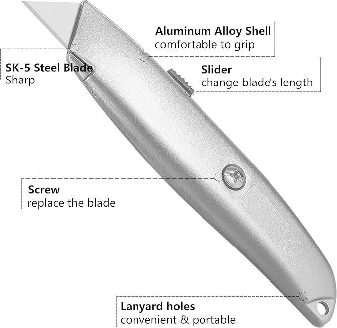 DIYSELF 2Pack Utility Knife Box Cutter Retractable Blade Heavy Duty PVC Pipe Cutter(Silver)