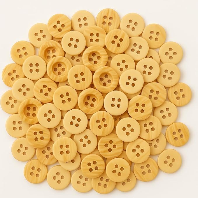 0.45 inch Tan Buttons for Sewing 100 Pcs Wood Color Buttons for Shirt 4 Hole 18L Beige Plastic Glossy 11mm for Work Uniforms School Outfits Aprons Pants Jackets Bags DIY Crafts Decorations