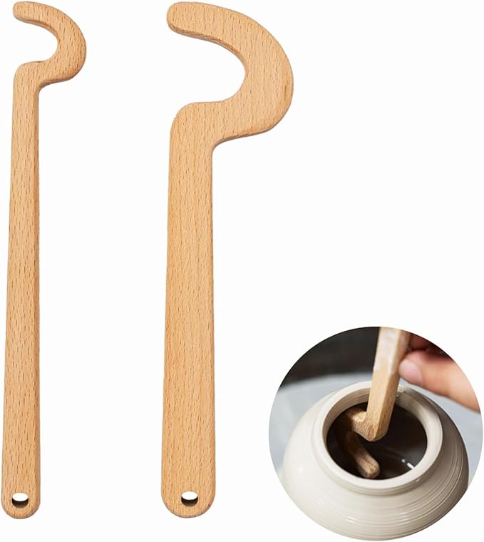 AEROVA 2PCS Wooden Pottery Throwing Tools, Pottery Quick Shaping Tools, Pottery Rim Forming Tools, Long Handle Throwing Assistive Tools, Pottery Shaping and Molding Aid Tools,Clay Throwing Stick(2)