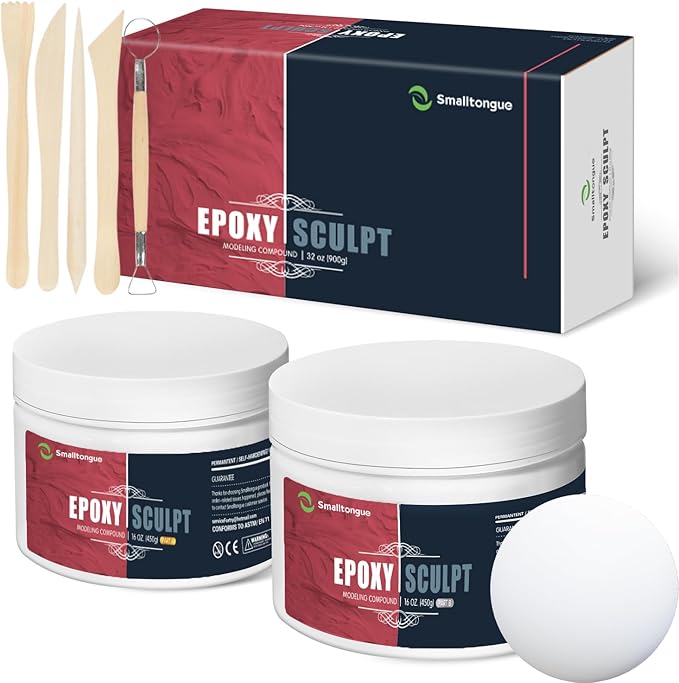 Smalltongue White AB Epoxy Sculpt Clay, 2 Part Epoxy Sculpture Modeling Paste Clay (A & B) 1 Pound, for Modeling, Repair, Fill Up Retrofit and Sculpture, with Tools