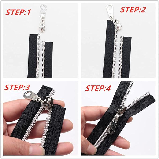 MebuZip #5 Gunmetal Metallic Nylon Coil Zippers by The Yard Bulk Coil Zipper Roll 10 Yards with 25pcs Pulls for DIY Sewing Craft Bags (Black)