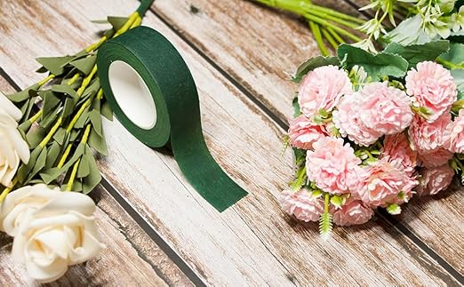 3 Rolls 1 inch Wide Floral Tape Dark Green Flower Tape for Bouquet Stem Wrapping and Floral Crafts (3)