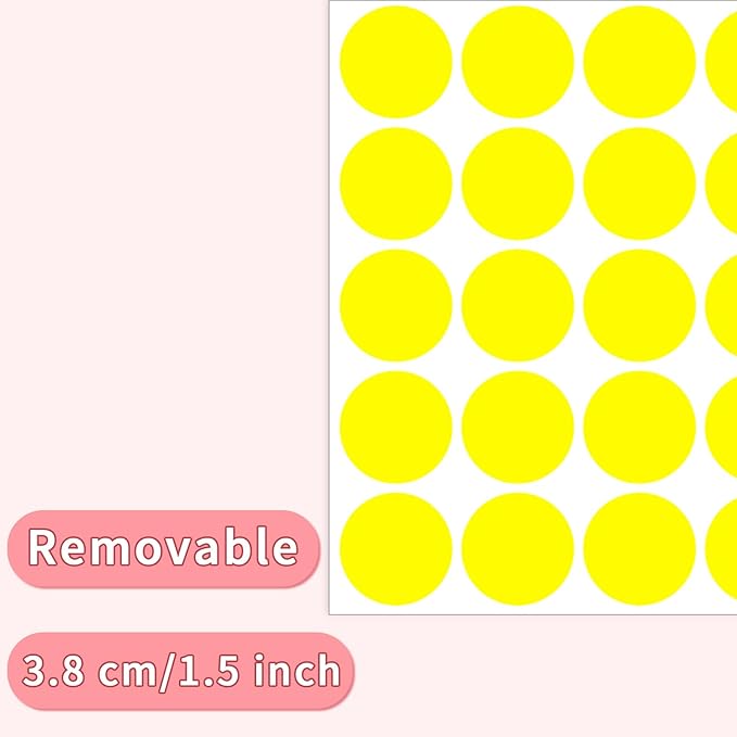 1.5" Round Colored Removable Stickers Labels - Yellow,Pack of 500