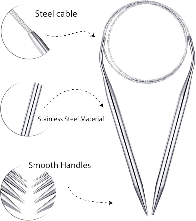 Stainless Steel Circular Knitting Needles Size 7 24inch Length Sweater Circular Needle for Handmade Projects DIY Knitting Size 7 (4.5mm)