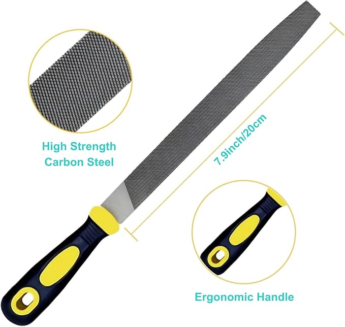 3 pcs Metal File Set, 8-inch,Professional High Carbon Steel File, Includes Flat/Round/Half-Round,Work for Metal, Wood
