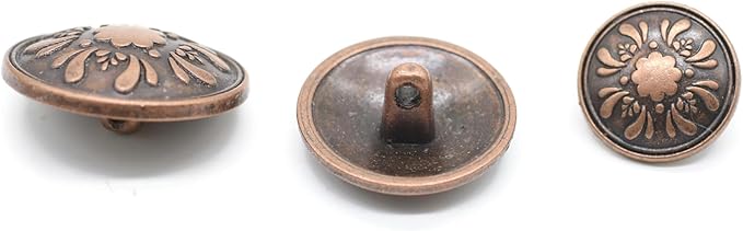 Antique Copper Metal Shank Buttons - 12 Pcs - 3 Size Options - Floral Round Metal Shank Buttons Vintage for Men Women Blazer Coat Uniform Shirt Suit and Jacket Sewing Craft DIY N21503