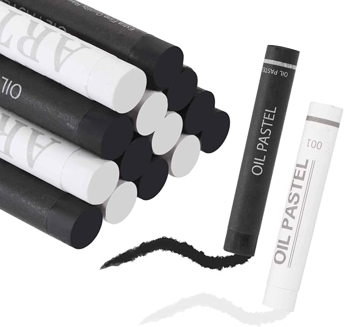MECCANIXITY Soft Oil Pastels, Oil Pastel Crayons Vibrant Color Blendable Art Supplies for Painting Drawing Blending Painting Artists Beginners Professional(White Black, Pack of 36)