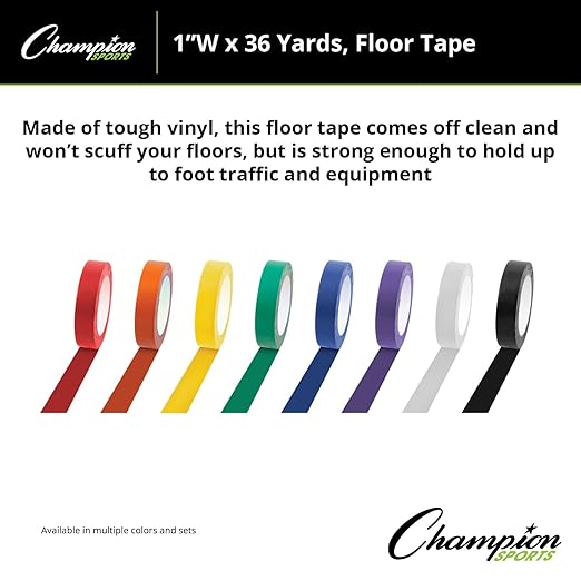 Champion Sports Vinyl Tape, 1” Wide x 36 yards Long, Purple - Durable Floor Marking Tape - Schools, Gyms, Restaurants