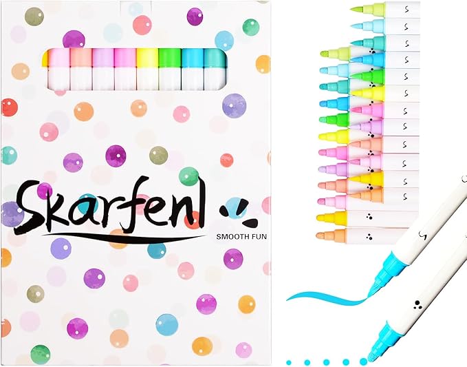 12 Acrylic Markers for Rock, Fabric, Wood, Glass, Easter Egg, Fabric Painting Craft Quick Dry Dual-Tip Water Based -No Toxic,No Odor-lively colors