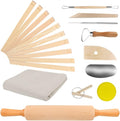 Pletpet 20Pcs Pottery Tools Kit for Adults, with 1 Wooden Rolling Pin, 10 Pottery Rolling Mud Sticks, 8 Clay Sculpting Tools and 1 Premium Linen for Ceramic, Polymer Clay & Beginners