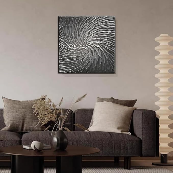 YaSheng Art - 30x30 Inch Large Abstract Art Oil Paintings on Canvas Silver Gray Gradient color Abstract Artwork Modern Home Decor Canvas Wall Art Ready to Hang for Living Room Bedroom