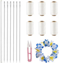 Lei Needle Kit, 6 Pcs 14 Inch Extra Long Sewing Needles 6 Rolls Lei Needle Twine 1 Pcs Lei Needle Storage Tube Sewing Scissors, Long Upholstery Needles for DIY Graduation Hawaiian Flower Lei Making