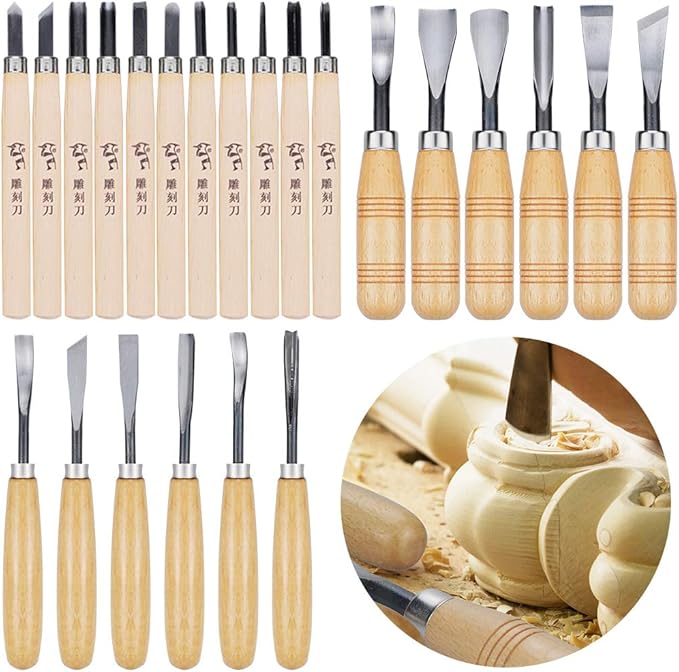 WAYCOM 24PCS Wood Knife Kit Set Wood Carving Kit,Professional Chisel Set, including Small, Middle, Large size (24PCS)