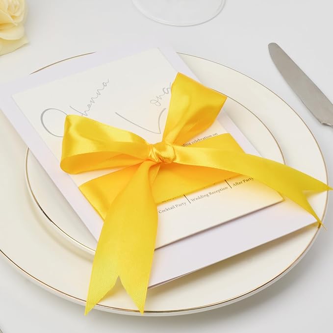 1-1/2 Inch Wide Yellow Satin Ribbon, 50 Yards Solid Polyester Fabric Ribbon for Roses Making, Gift Wrapping, Wedding Decorations, Crafts, Bows