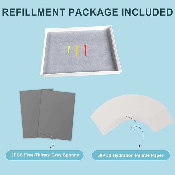 Wet Palette Paper and Sponge Refill for 12in x 16in Palette Tray, Include 2 Sponges and 50 Paper Sheet Fit for Masterson Premier Wet Palette (12in x 16in)