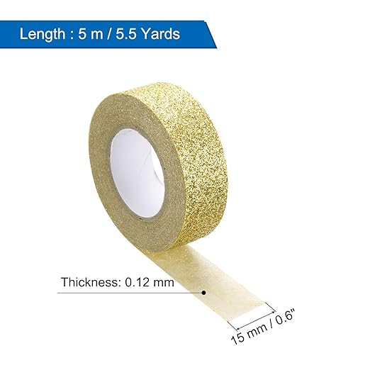 MECCANIXITY 6 Pcs 0.6 Inch x 5.5 Yards Glitter Washi Tape Gold Crafting Tape Glitter Masking Tape Decorative Tape Self Adhesive Stick for Festival Decoration Scrapbooking,Planner,DIY