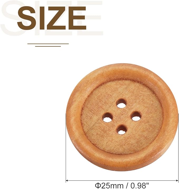 uxcell 50Pcs Wooden Buttons, 25mm(1") 4 Hole Round Wood Sewing Button Craft Flatback for Sewing DIY Craft Clothing, Earthy Yellow