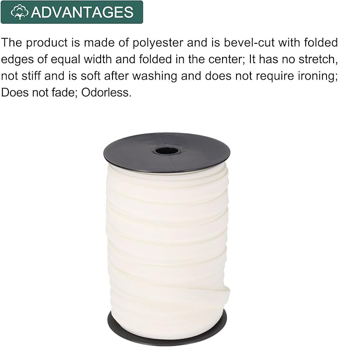 MECCANIXITY 1/2 Inch Double Fold Bias Tape Polyester Continuous Bulk Bias Tape for Sewing, Seaming Quilting Hemming Binding Crafts (Beige 100 Yards)