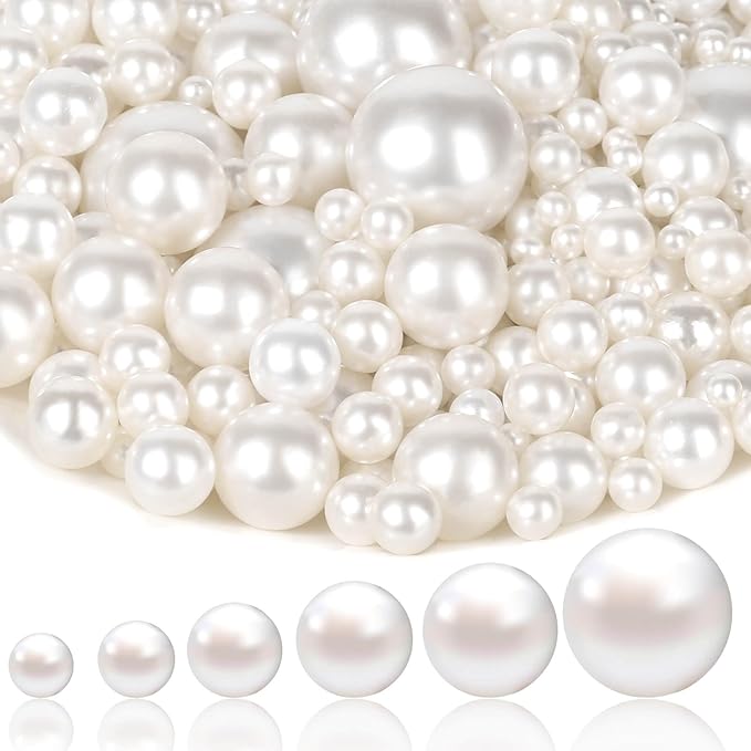 1470PCS Pearls for Crafting, Assorted Sizes Ivory No Hole Pearl Beads,Fake Pearls, Bulk for Floating Candles, Decoration, Vase Filler and Centerpieces