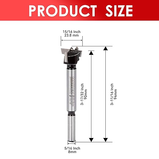 Mollom 15/16" (23.8mm) Forstner Drill Bit for Precise Woodworking with Durable YG8 Carbide Thickness of 2.0mm,This Hinge Cutter Tool is Ideal for Hard Wood, Plastic, Plywood