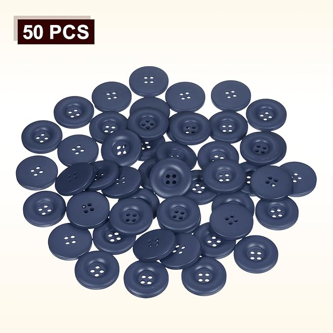 HARFINGTON 50pcs Sewing Button 30mm (1-3/16 Inch) 4 Holes Resin Thickened Round Crafting Replacement Buttons for Clothing DIY Crafts Decoration, Dark Blue
