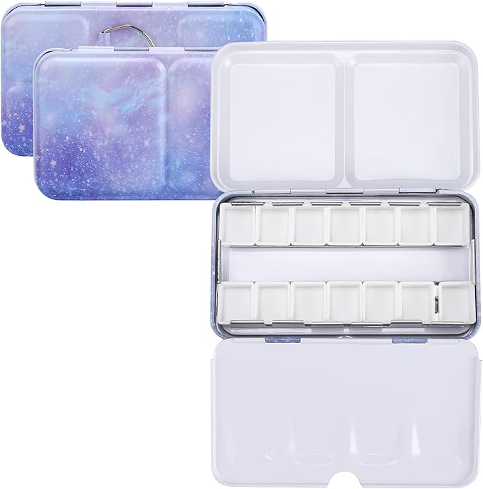 MYARTOOL Empty Watercolor Palette, Metal Watercolor Tins Box Palette Paint Case with 12 Empty Half Pans, Paint Tray Palette Suitable for Watercolor, Acrylic, Gouache, Oil Painting