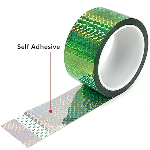 Self-Adhesive Holographic Reflective Tape Prism Tape Holographic Reflective Tape for Keep Birds Away, Craft Projects, DIY Art, Home, Daily Use (Green, 2 Inch x 55 Yard)
