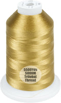 Simthread Trilobal Polyester Thread – 5000M (5500yds) No.40 – Super Sheen, Tangle-Free – Built-in Thread Lock Spool – Compatible with Brother, Singer, Janome & More, Brass-328