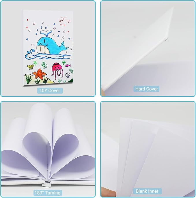 6 Pack White Hardcover Blank Book 7x10 inch, Hardcover Blank Book for Students to Write Stories, Blank Draw Sketchbooks Journal (White, 22 Sheets/ 44 Pages Each)