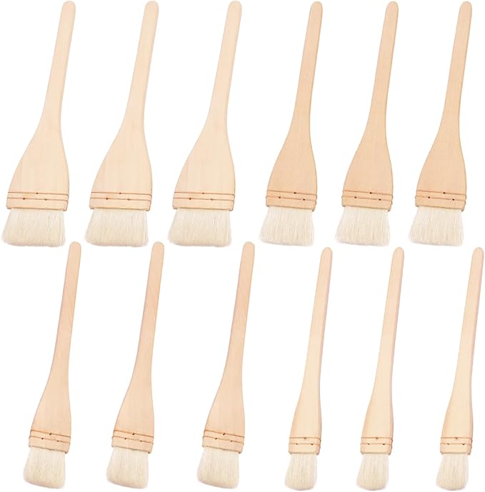 12 Pack Hake Brush, 1in / 1.5 in / 2in / 2.5in Flat Hake Brushes Set, Crafted with Premium Goat Hair Bristles, Ideal for Watercolor, Wash, Ceramic and Pottery Painting